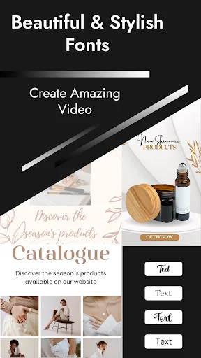 ShortStory video editor featuring beautiful stylish fonts for creating customized product catalog reels