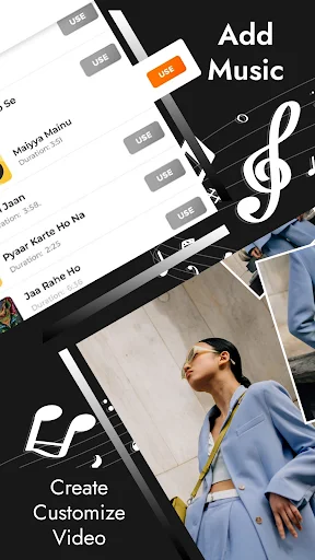 ShortStory app music library interface for adding custom audio tracks to create personalized video stories