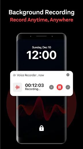 Voice Recorder background recording notification widget showing active session with timer