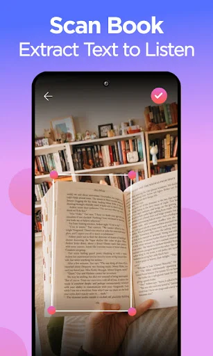 Book scanner feature for capturing physical book pages and extracting text to read aloud with text-to-speech