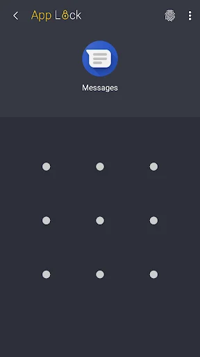 App Lock Messages pattern unlock in dark mode with 9-dot grid on dark background
