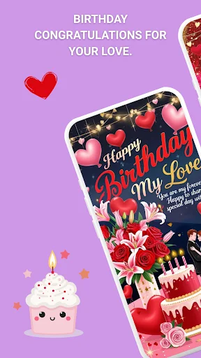 Birthday congratulations card design with cute cupcake, hearts, flowers, and cake template for loved ones