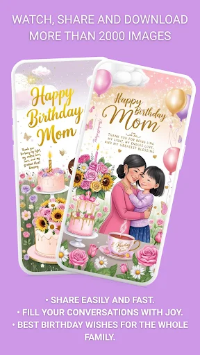 Happy Birthday Mom card templates with family designs, flowers, and celebration graphics for sharing joy