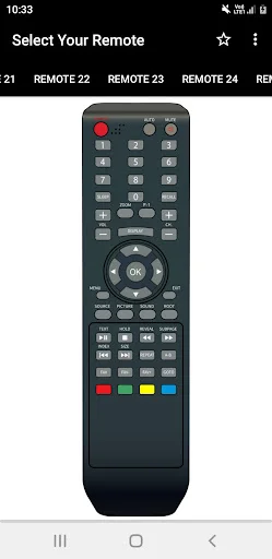 Full-featured BPL remote with dense button layout, navigation wheel, colored control buttons, and numerous function options