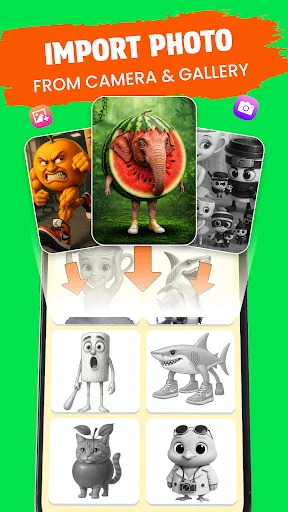 Photo import feature from camera and gallery for creating custom AR meme sketches and artwork