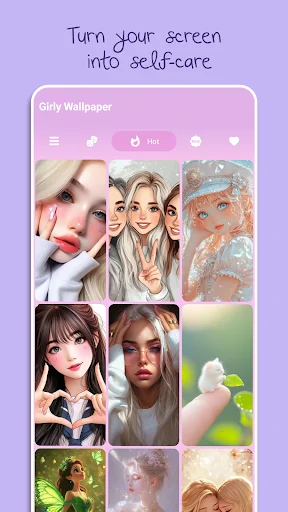 Self-care inspired wallpaper app with cute girls, animals, and nature aesthetics for phone personalization