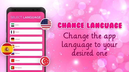 Language selection screen in diary app showing multiple language options including English, French, German