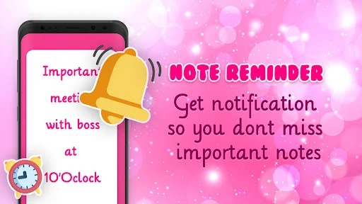 Important meeting reminder notification with bell icon and clock showing 10 o'clock appointment