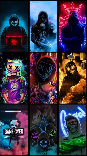 Dope Wallpaper gallery grid showing neon and dark-themed background designs for device personalization