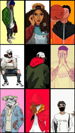 Character-based wallpaper collection with diverse illustrated art styles for phone backgrounds