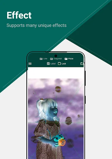 Portrait photo with purple bokeh effect applied, showcasing the app's visual effects capabilities for image enhancement