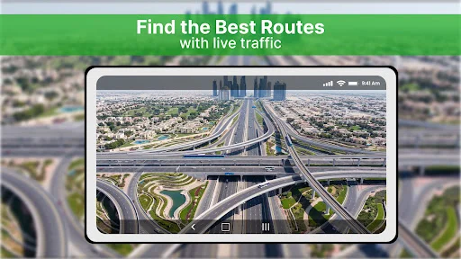 Satellite map with live traffic display on highways showing real-time route navigation and traffic flow