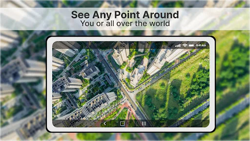 Aerial satellite map of residential neighborhood with buildings and parks for global location viewing