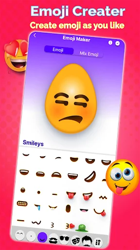 Emoji Creator interface with customizable emoji face and mouth selection panel for creating personalized emoji expressions