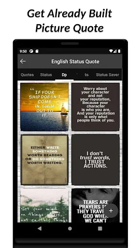 Pre-made picture quotes gallery in English Status Maker app with motivational and inspirational quote images