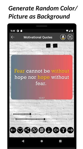 Motivational quote editor with gradient background generator and customization tools in English Quotes Status app