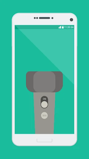 Flashlight super bright app displaying ON mode with bright full screen illumination and SOS emergency feature activated