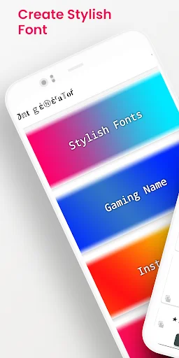 Create Stylish Font app homepage showcasing stylish font categories with gradient design and text transformation features