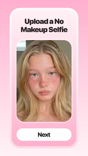 Glam AI app screen prompting user to upload bare face selfie photo for AI makeup transformation