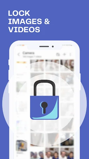 Good Lock app screenshot showing 'LOCK IMAGES & VIDEOS' feature with padlock icon over phone gallery interface