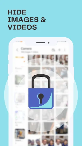 Good Lock app 'HIDE IMAGES & VIDEOS' feature displaying secure photo gallery with padlock protection icon