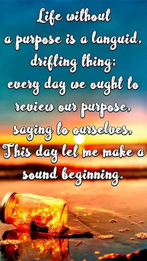 Motivational morning quote about life purpose on sunrise beach background in Good Morning Good Night Wishes app