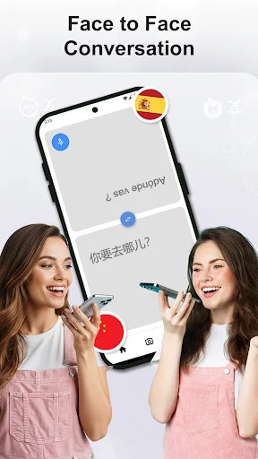 Face-to-face conversation translation between two people with real-time text translation in Chinese and Spanish languages
