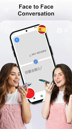 Face-to-Face Conversation feature with two women using bilingual translation between Spanish and Chinese in real-time video chat on phone