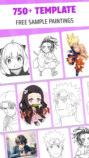 Inspire AR template collection featuring 750+ free anime and manga character sketches for digital art and drawing practice