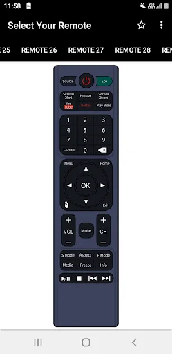 Intex TV remote REMOTE 26 featuring number pad, directional navigation, volume and channel buttons for Intex TV control