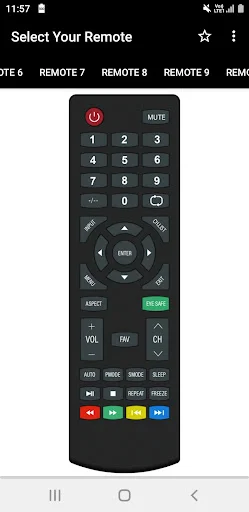 Intex TV remote REMOTE 7 with number pad, directional controls, power button, volume control and colored function buttons