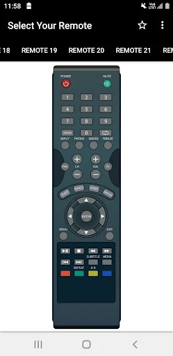 Intex TV remote REMOTE 19 with circular directional pad, number pad, power button, volume and colored channel buttons