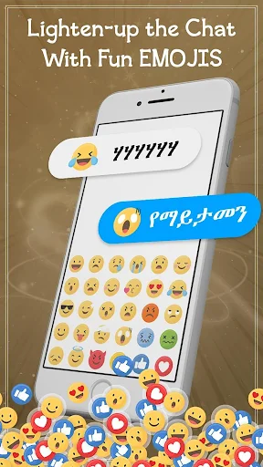 Lighten-up Chat With Fun Emojis screen showing phone display with emoji keyboard for adding expressive emojis to messages