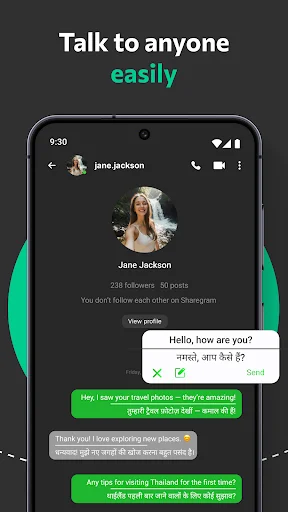 Social media translation feature enabling cross-language communication on Instagram with instant message translation