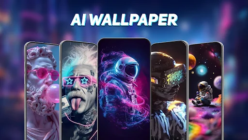 AI wallpaper category showing artistic phone backgrounds with astronauts, portraits, and surreal designs