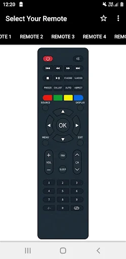 Lloyd TV remote control layout featuring media playback buttons, colored control buttons, navigation pad with OK button, and function controls