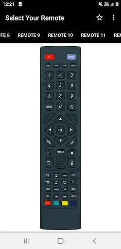 Lloyd TV remote design with numeric keypad 0-9, navigation directional pad, OK button, colored control buttons, and extended function options
