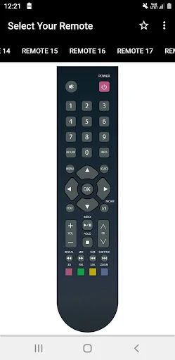 Lloyd TV remote selection showing power button, numeric keypad, directional navigation, colored control buttons, and standard TV function controls