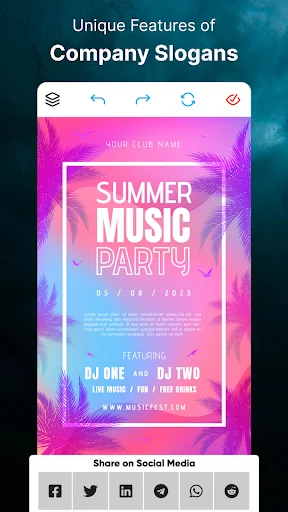 Summer music party poster template with social media sharing options for creating business promotional materials