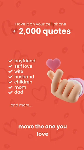 Love Quotes 2025 app splash screen showing 2,000+ romantic quotes for boyfriend, wife, husband, children, mom, dad