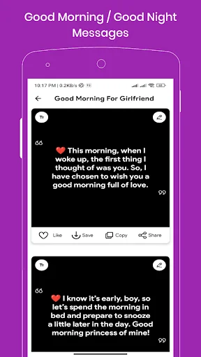 Good morning and good night messages collection with romantic love texts and heart emoji decorations