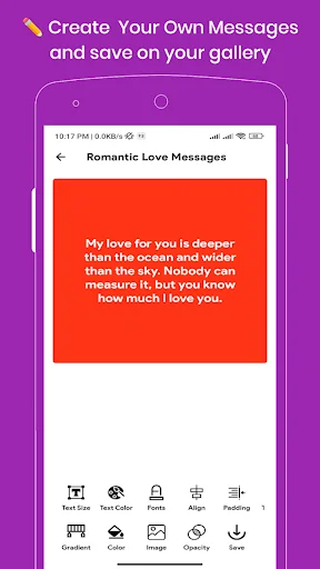 Create custom romantic messages tool with red background and text editing options for personalized love notes