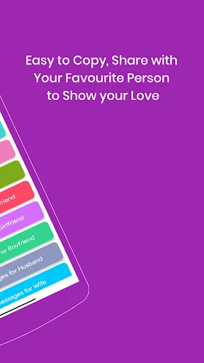Easy copy and share interface for romantic love messages with purple gradient background design