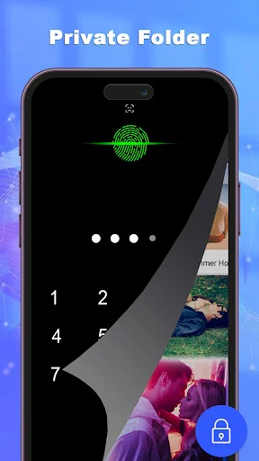 4K Video Player private folder screen with fingerprint security lock and keypad for protecting videos and media files