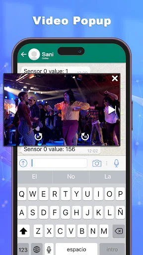 4K Video Player popup video feature showing floating video window with keyboard overlay for multitasking playback