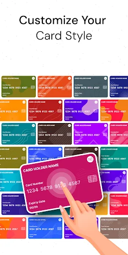 Customizable credit card designs with colorful style options allowing personalized card appearance selection