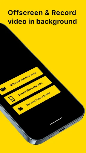 OffScreen Video Recorder app menu displaying three recording options: OffScreen Video Recorder, Screen Video Recorder, and Recorder Video Builder