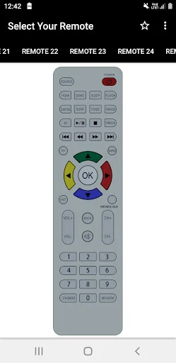 Onida TV Remote 22 with light gray design, numeric keypad 1-9, colorful OK navigation pad, and function buttons