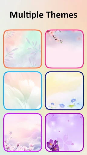 Multiple theme customization options with six nature-inspired designs for personalizing the app interface appearance