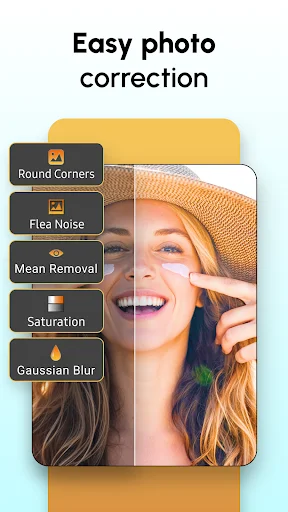 Easy photo correction tools in AI Picture Editor - Round Corners, Flea Noise, Mean Removal, Saturation, Gaussian Blur